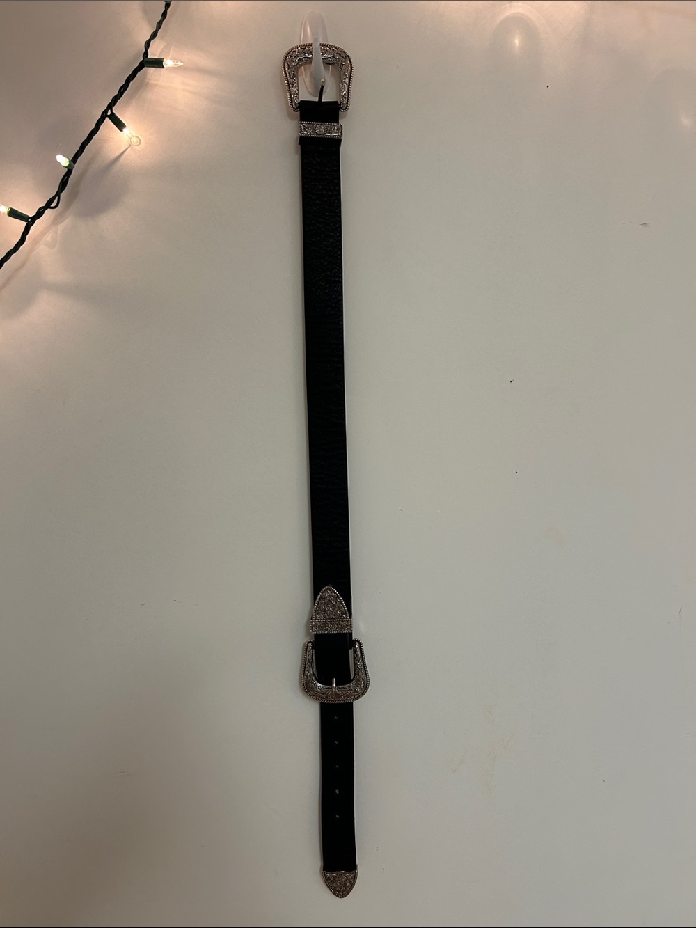 B-Low the Belt Black Leather Western Buckle Belt with Silver Accents